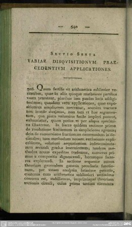 Sectio Sexta. Variae disquisitionum praecedentium applicationes