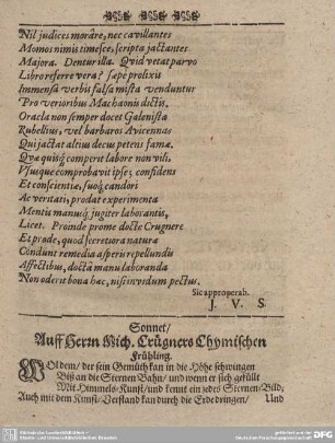 Sonnet / Auff Herrn Mich. Crügners Chymischen Frühling.
