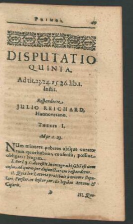 Disputatio Quinta. Respondente Julio Reichard