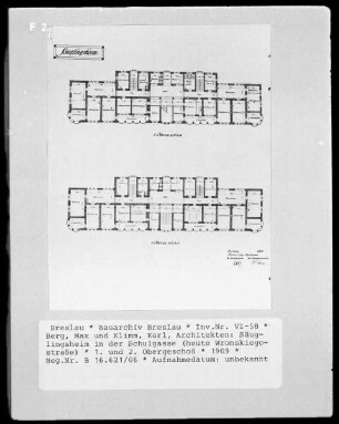 Bauplan für Säuglingsheim: 1. und 2. Obergeschoß; Schulgasse
