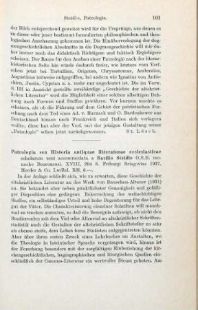101-102 [Rezension] Steidle, Basilius, Patrologia seu historia antiquae litteraturae ecclesiasticae