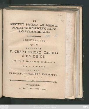 De Servitvte Pascendi Ad Agrorvm Praesertim Desertorvm Cvltvram Vtiliter Regvnda : Dissertatio