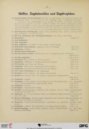 Waffen. Jagdutensilien und Jagdtrophäen (Nr. 540-642)