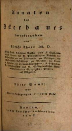 Annalen des Ackerbaues. 8 = Jg. 4. 1808, Stück 7 - 12