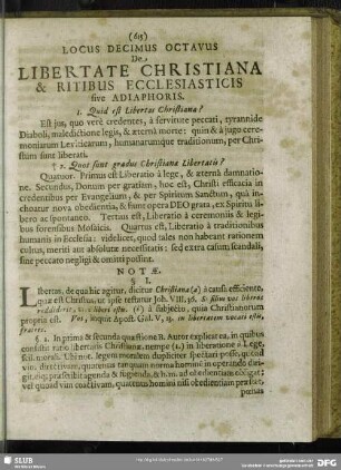 Locus Decimus Octavus. De Libertate Christiana & Ritibus Ecclesiasticis sive Adiaphoris