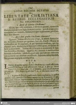 Locus Decimus Octavus. De Libertate Christiana & Ritibus Ecclesiasticis sive Adiaphoris