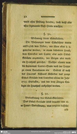§. 30. Wohnung derer Schullehrer