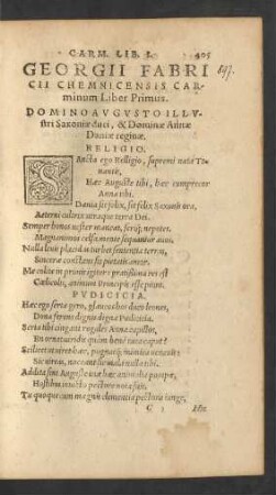Georgii Fabricii Chemnicensis Carminum Liber Primus.
