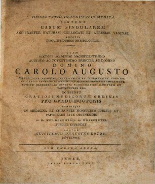 Diss. inaug. med. sistens casum singularem ani praeter naturam collocati, et atresiae vaginae