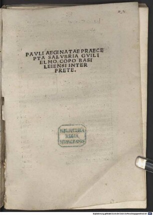 Pauli Aeginetae Praecepta salubria de tuenda valetudine