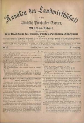No. 22. Berlin, den 1. Juni 1870. X. Jahrgang.