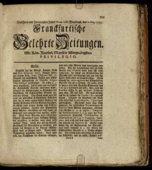 Num. LXI. Dienstags, den 2. Aug. 1757. - Num. LXX. Freytags, den 2. Sept. 1757.