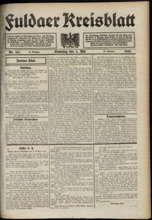 Zweite Ausgabe vom Samstag, den 03. Mai 1913.