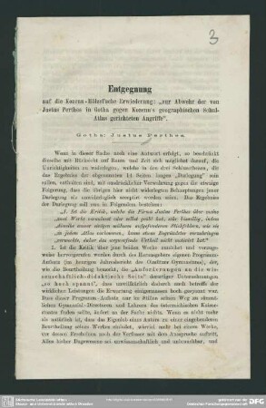 Entgegnung auf die ...-Hölzel'sche Erwiederung i. zur Abwahr der von J. Perthes in Gotha gegen ... geograph. Schul-Atlas gerichteten Angriffe