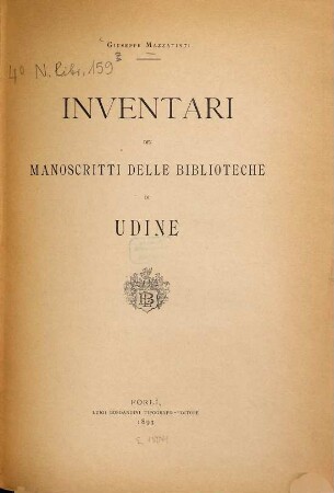 Inventari dei manoscritti delle biblioteche di Udine