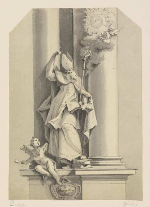 Ansicht einer Heiligenfigur (Hl. Augustinus) zwischen Säulen