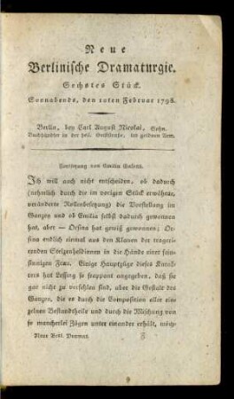 Sechstes Stück. Sonnabends, den 10ten Februar 1798