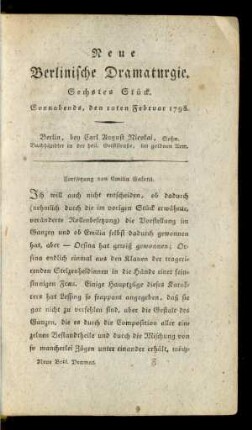 Sechstes Stück. Sonnabends, den 10ten Februar 1798