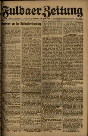 Erste Ausgabe vom Samstag, den 26. Juli 1919.