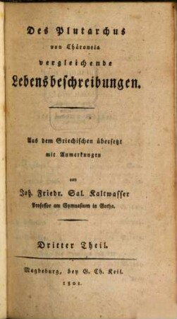 Des Plutarchus von Chäroneia vergleichende Lebensbeschreibungen, 3