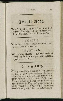 Zweyte Rede. Von den Quellen der über uns verhängten Strafgerichten Gottes und den Mitteln, selbe abzuwenden.