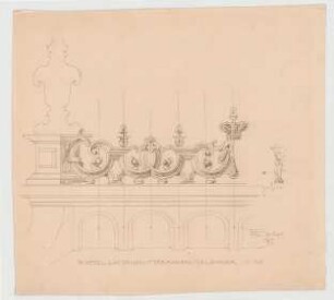 Thiersch, Friedrich von; München; Justizpalast - Kuppel - Laternen - Terrassen - Geländer (Ansicht, Schnitt, Detail)