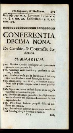 Conferentia Decima Nona. De Cambio, & Contractu Societatis