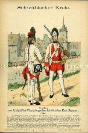 Uniformdarstellung, Grenadiere, Grafschaft Fürstenberg des Schwäbischen Reichskreises, 1735.