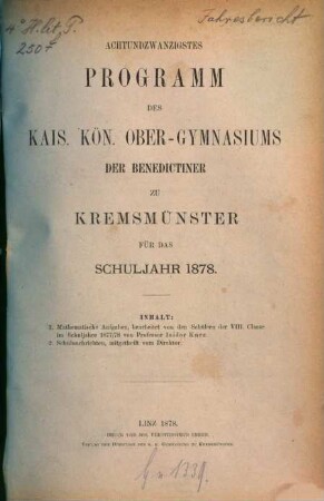 Programm des Obergymnasiums der Benediktiner zu Kremsmünster. 1877/78 = 28