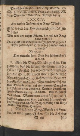 LXXXIV. Die reichen Ausbeute der Berg-Wercke .