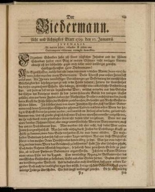 Acht und Achtzigstes Blatt 1729. den 10. Januarii