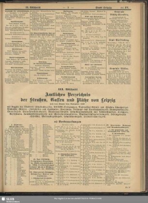 III. Abschnitt. Amtliches Verzeichnis der Straßen, Gassen und Plätze von Leipzig