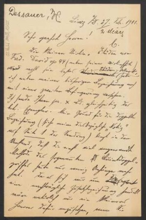 Brief an B. Schott's Söhne : 27.02.1911