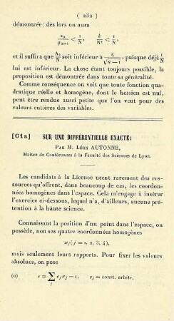 Sur une différentielle exacte.