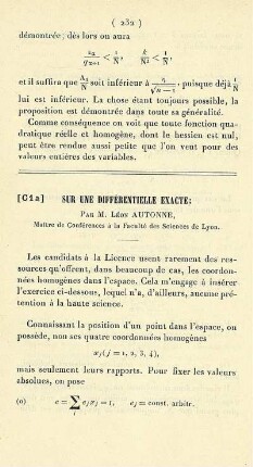Sur une différentielle exacte.