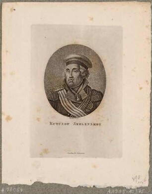 Bildnis des russischen Generalfeldmarschalls und Held der Befreiungskriege Michail Illarionowitsch Kutusow-Smolenski, Brustbild in Uniform nach links