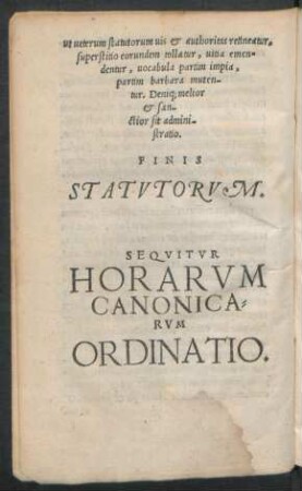 Sequitur Horarum Canonicarum Ordinatio.