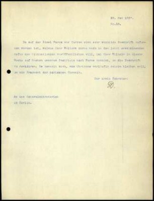 Bericht des ersten Sekretars an das General-Sekretariat