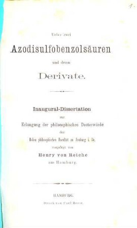 Über zwei Azodisulfobenzolsaeuren und deren Derivate : Inaug. Diss. der Univ. Freiburg