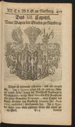 Das XII. Capitel. Vom Wapen der Grafen zu Rietberg