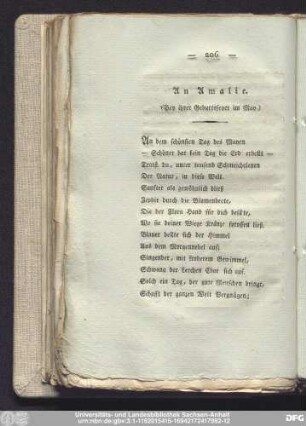 An Amalie. (Bey ihrer Geburtsfeyer im May.)