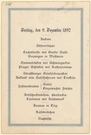 Menükarte : zu Ehren des italienischen Botschafters