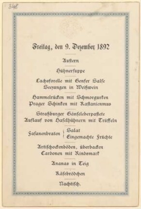 Menükarte : zu Ehren des italienischen Botschafters
