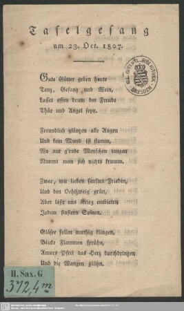 Tafelgesang am 23. Oct. 1807