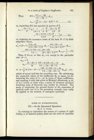 Notes on Hydrodynamics.