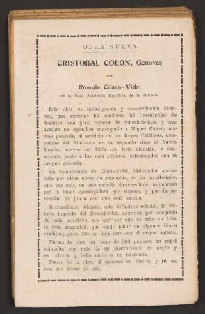 Obra nueva: Cristóbal Colón, Genovés por Rómulo Cúneo-Vidal de la Real Academia Española de la Historia.