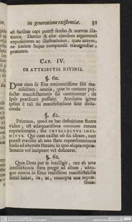 Cap. IV. De Attributis Divinis