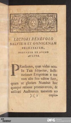Lectori Benevolo Salvtem Et Omnigenam Felicitatem, Precatvr Ex Animo Avctor.