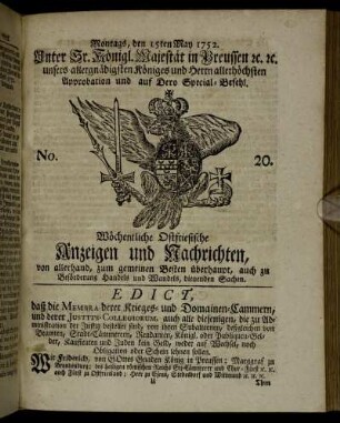 No. 20. Montags, den 15ten May 1752.