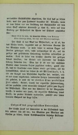 I. Endzweck des geographischen Unterrichts